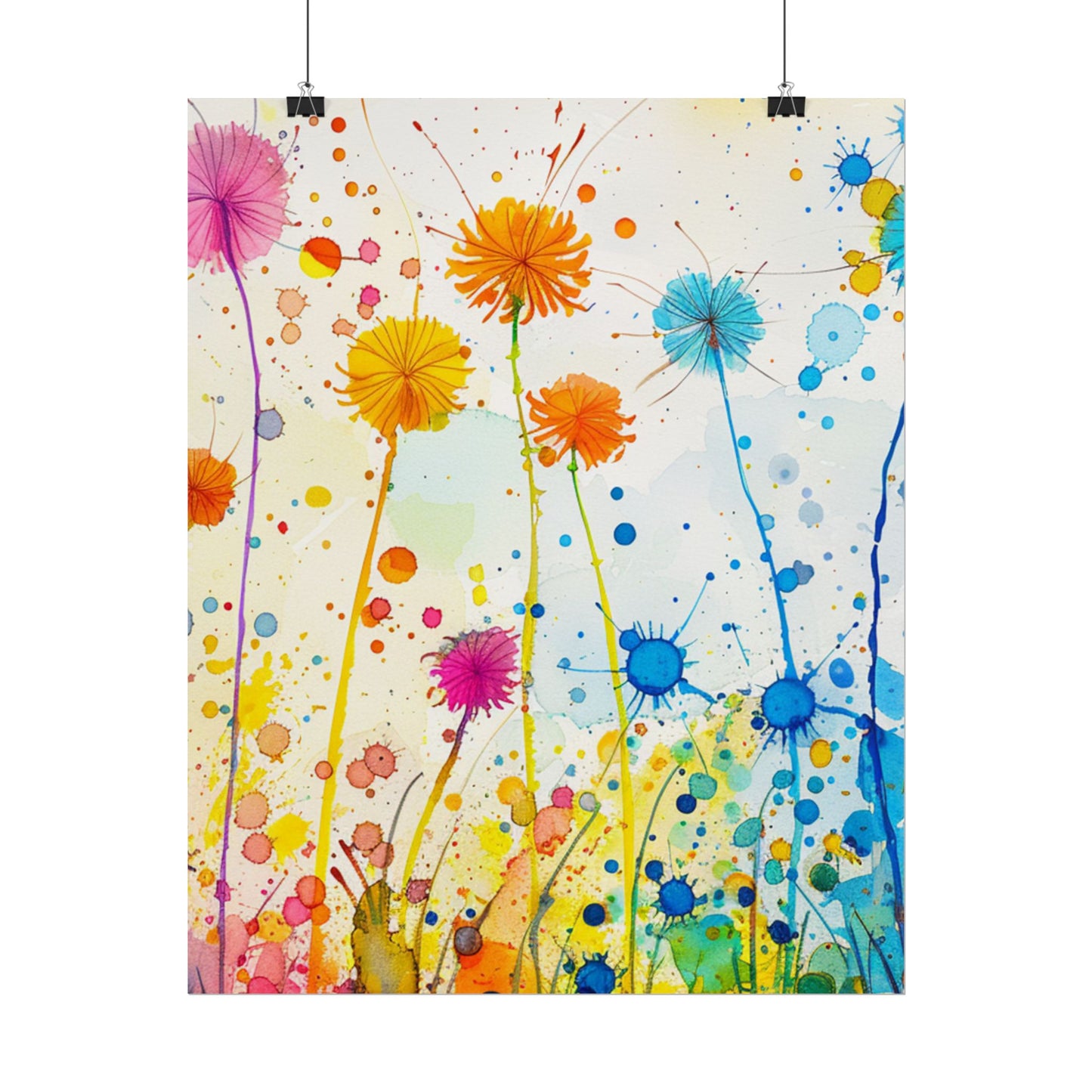 Colorful Watercolor Wildflower Poster — Bright Floral Rolled Art Print
