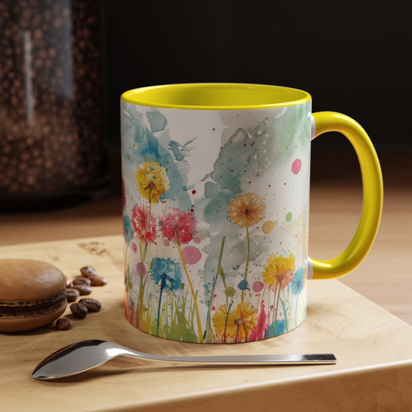 Watercolor Wildflower Accent Coffee Mug — Colorful Floral 11/15oz