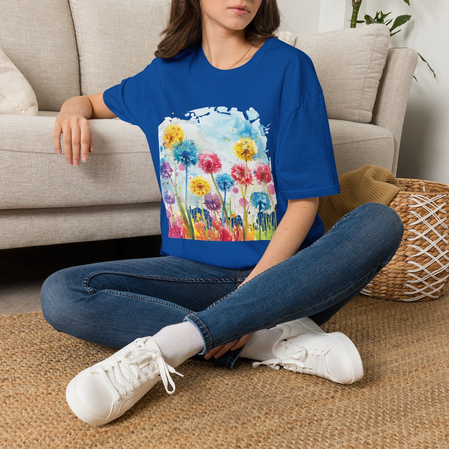 Watercolor Dandelion Field T-Shirt — Bright Floral Spring Tee