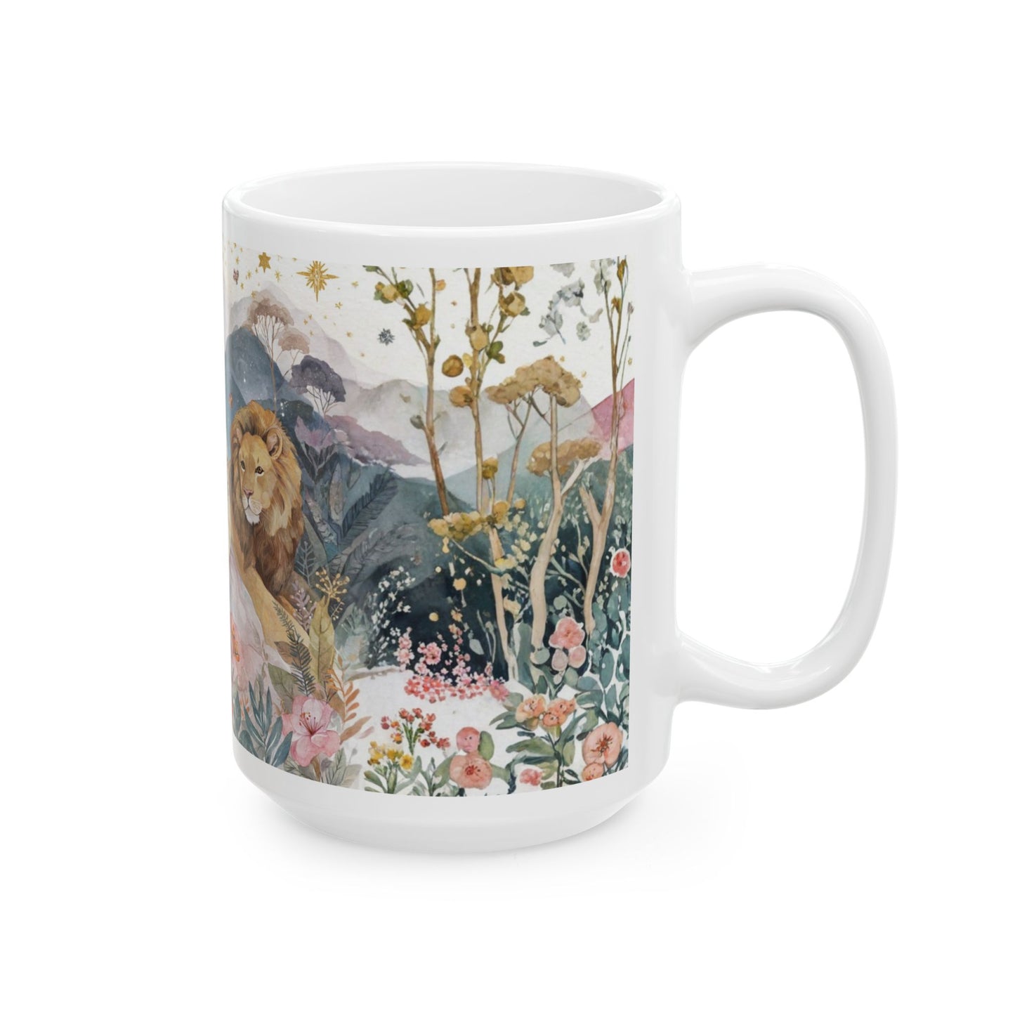 Korean Hanbok Lion Garden Ceramic Mug — Fantasy Floral 11oz/15oz