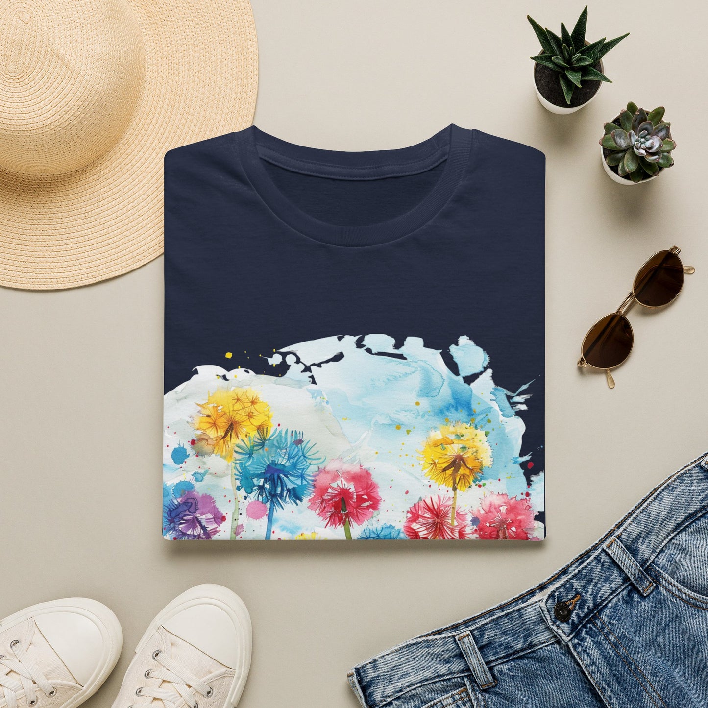 Watercolor Dandelion Field T-Shirt — Bright Floral Spring Tee
