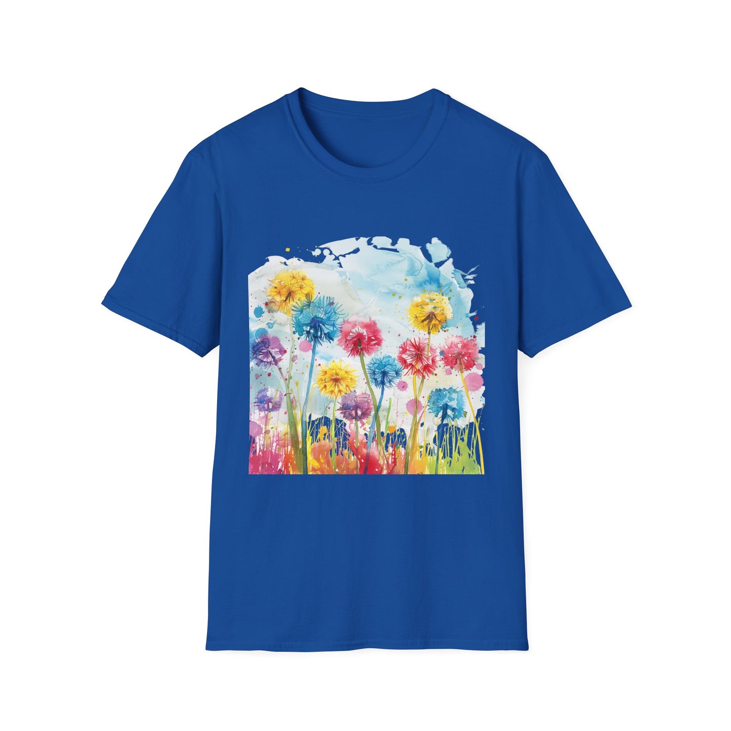 Watercolor Dandelion Field T-Shirt — Bright Floral Spring Tee