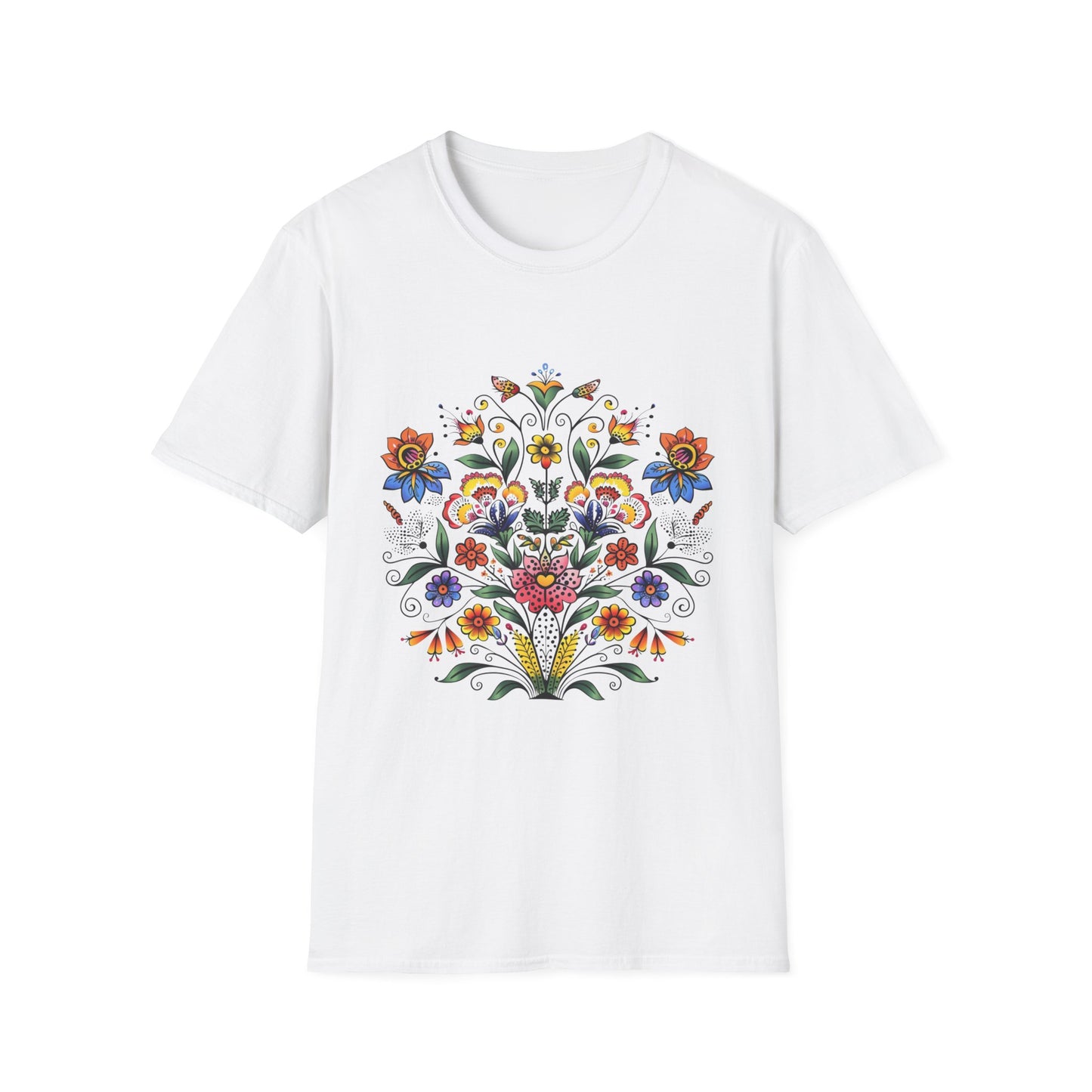 Floral Folk Art T-Shirt — Colorful Boho Flower Motif