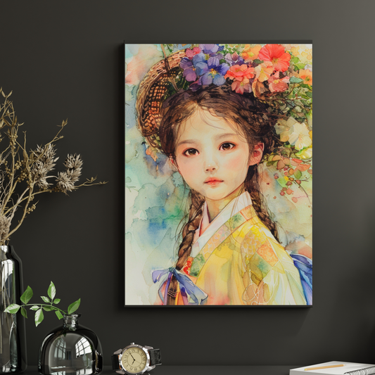 Korean Hanbok Girl Watercolor Poster — Rolled Art Print