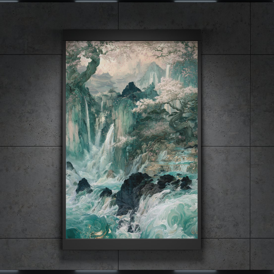Tranquil Jade Waterfall Landscape Art Print