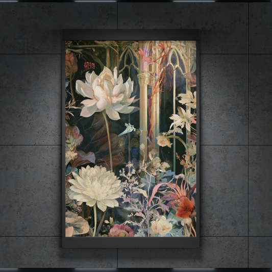 Botanical Vintage Floral Poster — Romantic Lotus & Garden Print