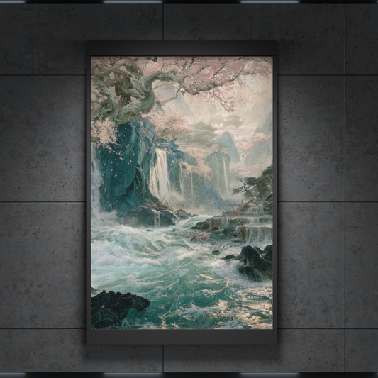 Watercolor Seascape Matte Poster — Textured Ocean Waterfall Art Print