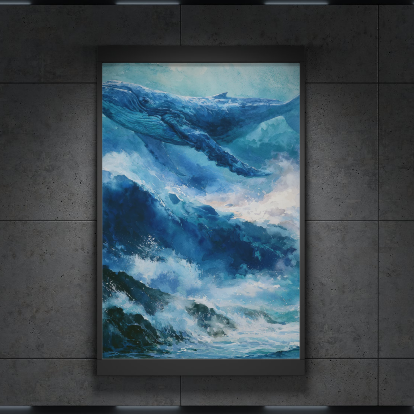 Whale Watercolor Matte Poster — Textured Blue Ocean Art Print