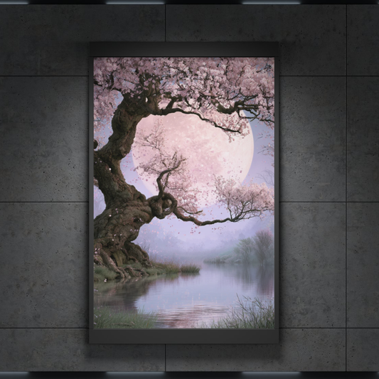 Cherry Blossom Fantasy Poster — Serene Tree Landscape Wall Art