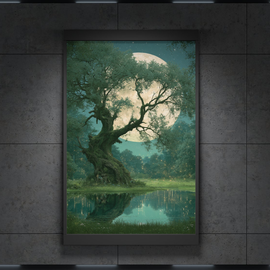 Moonlit Tree Poster — Fantasy Landscape Wall Art