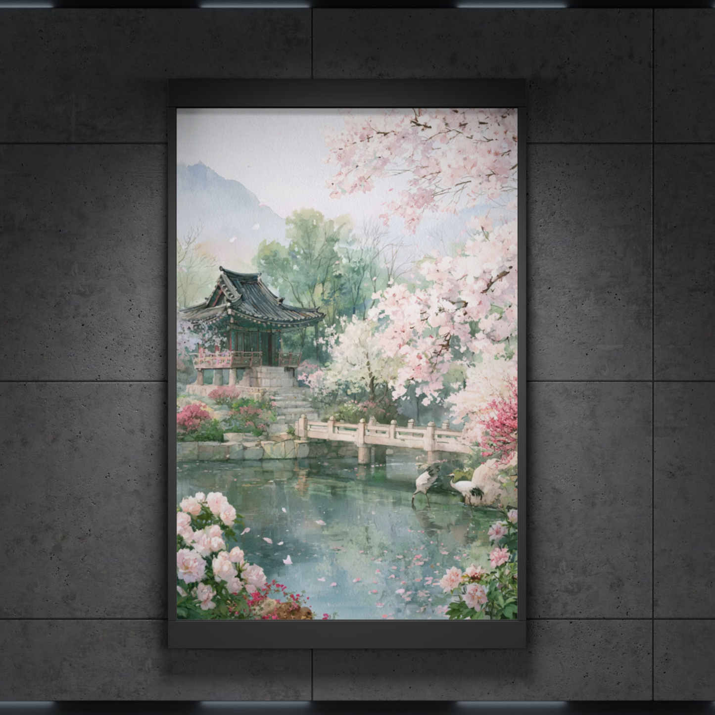 Cherry Blossom Garden Rolled Poster — Serene Asian Landscape Wall Art