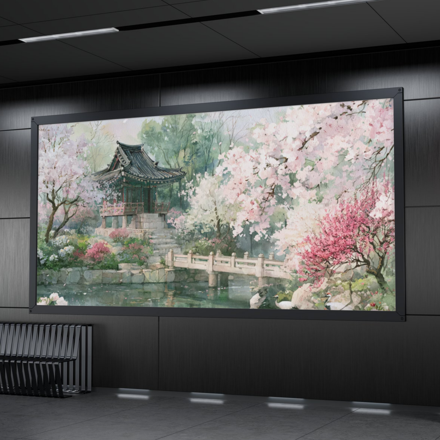 Cherry Blossom Garden Rolled Poster — Serene Asian Landscape Wall Art