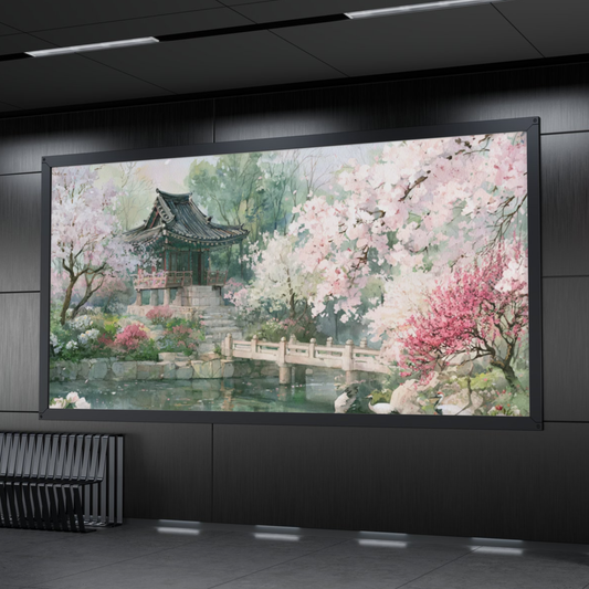 Cherry Blossom Garden Rolled Poster — Serene Asian Landscape Wall Art