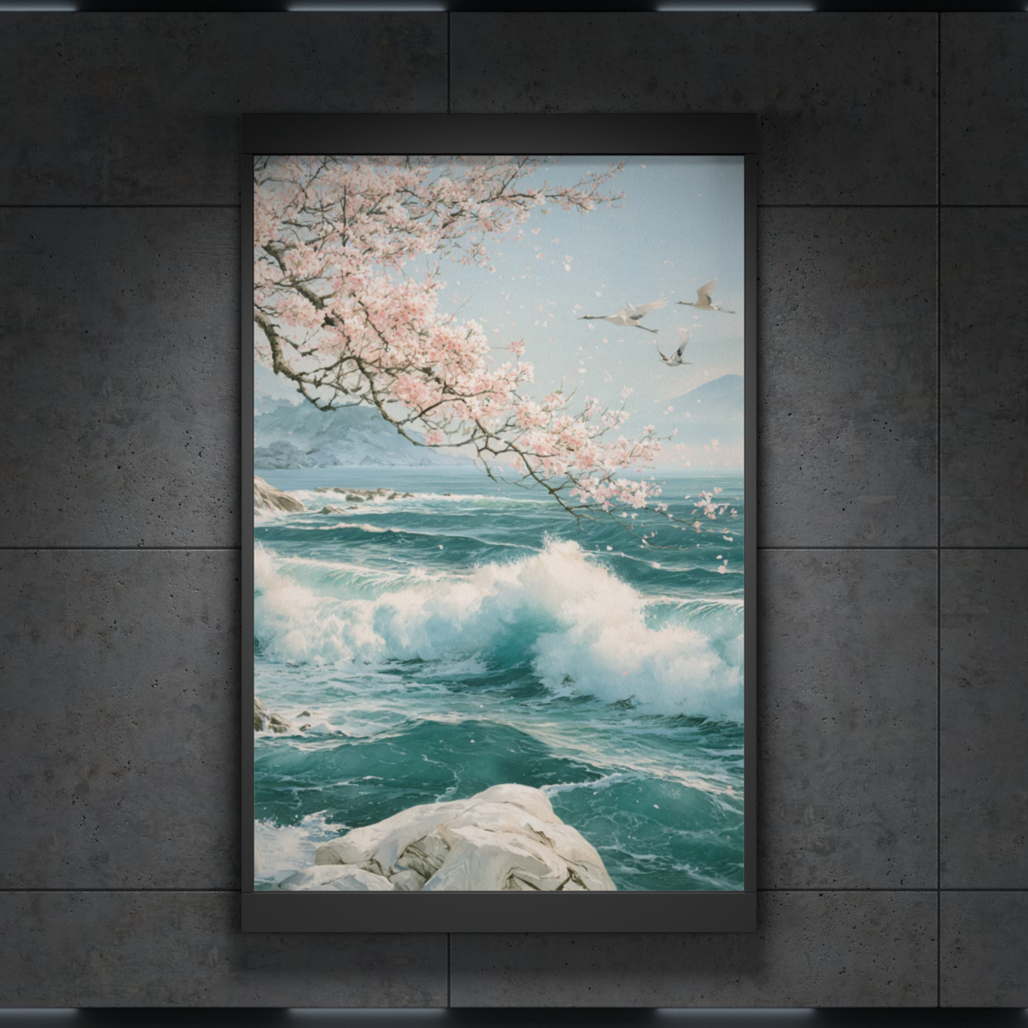 Ocean Blossom Poster — Japanese Cherry Blossom Seascape Wall Art