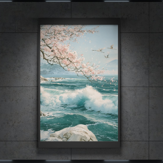 Ocean Blossom Poster — Japanese Cherry Blossom Seascape Wall Art
