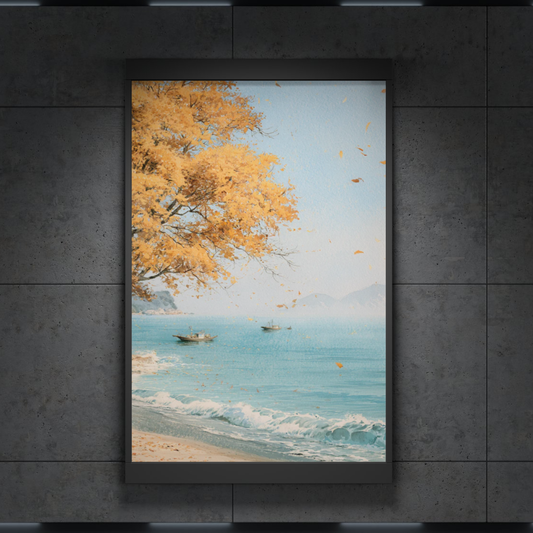 Coastal Autumn Beach Poster — Serene Seaside Wall Art