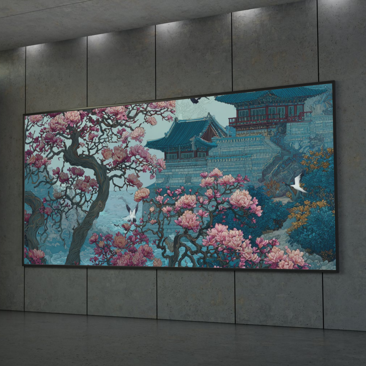 Cherry Blossom Castle Rolled Poster – Japanese Garden Wall Art