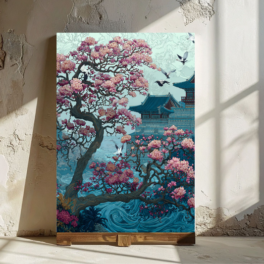 Cherry Blossom Castle Rolled Poster – Japanese Garden Wall Art