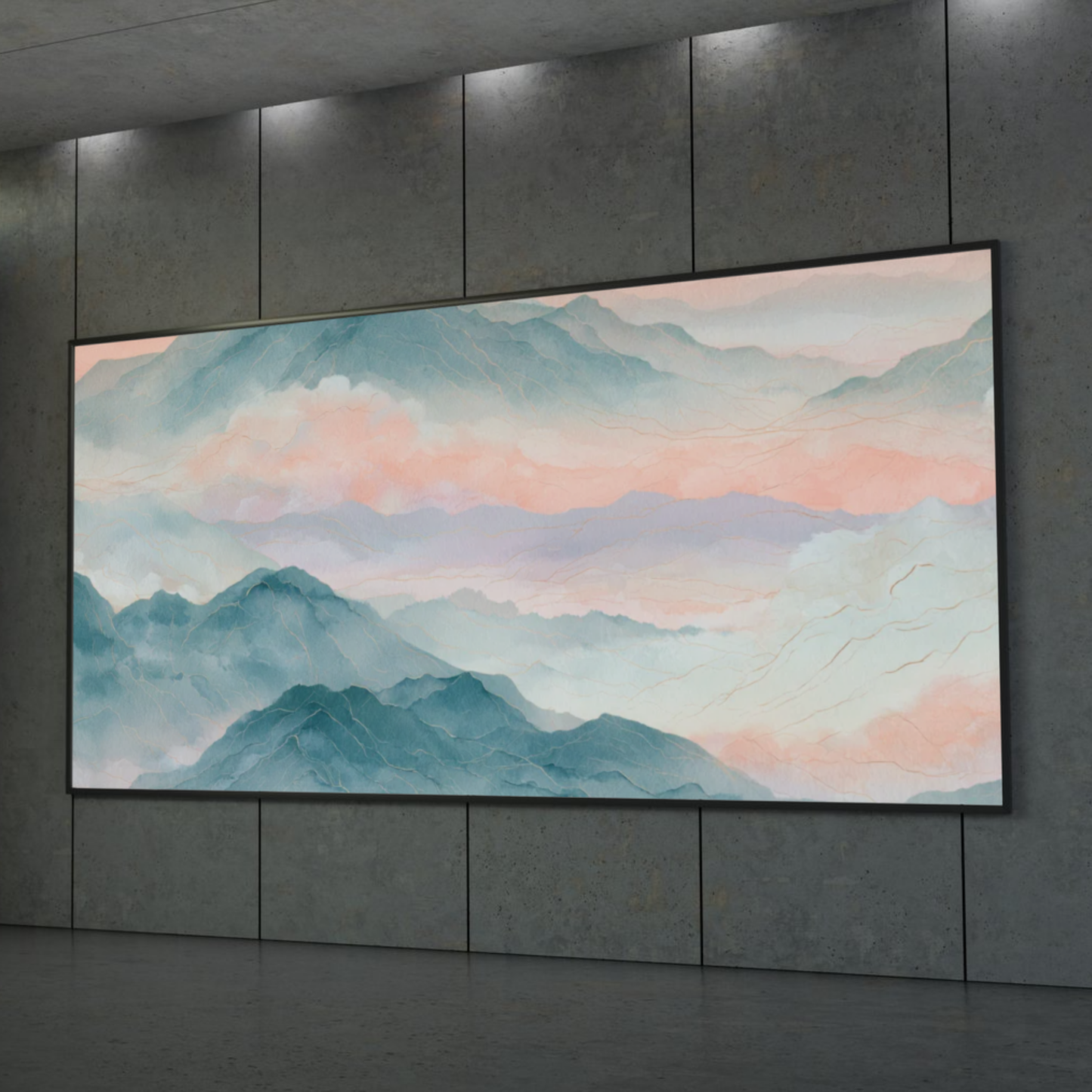 Watercolor Mountain Landscape Poster — Pastel Mist Wall Art