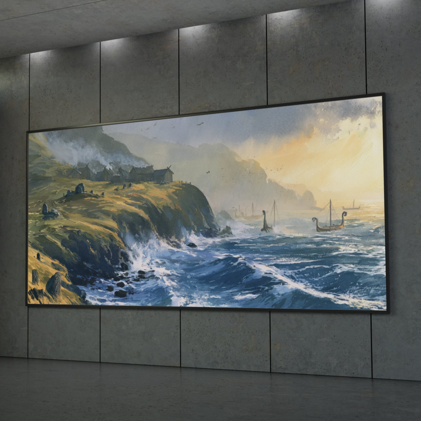 Viking Coastal Landscape Rolled Poster — Dramatic Norse Seascape Wall Art