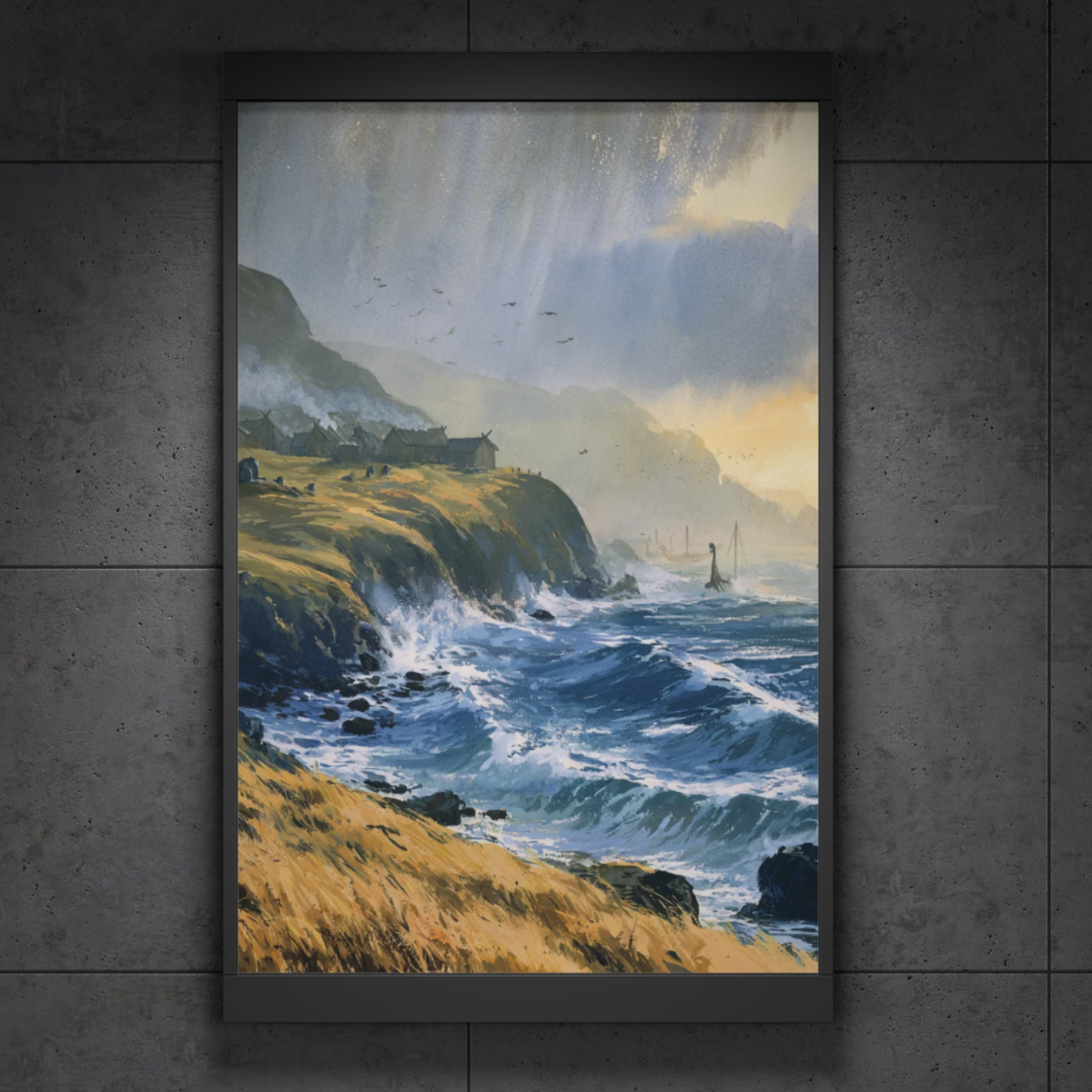 Viking Coastal Landscape Rolled Poster — Dramatic Norse Seascape Wall Art