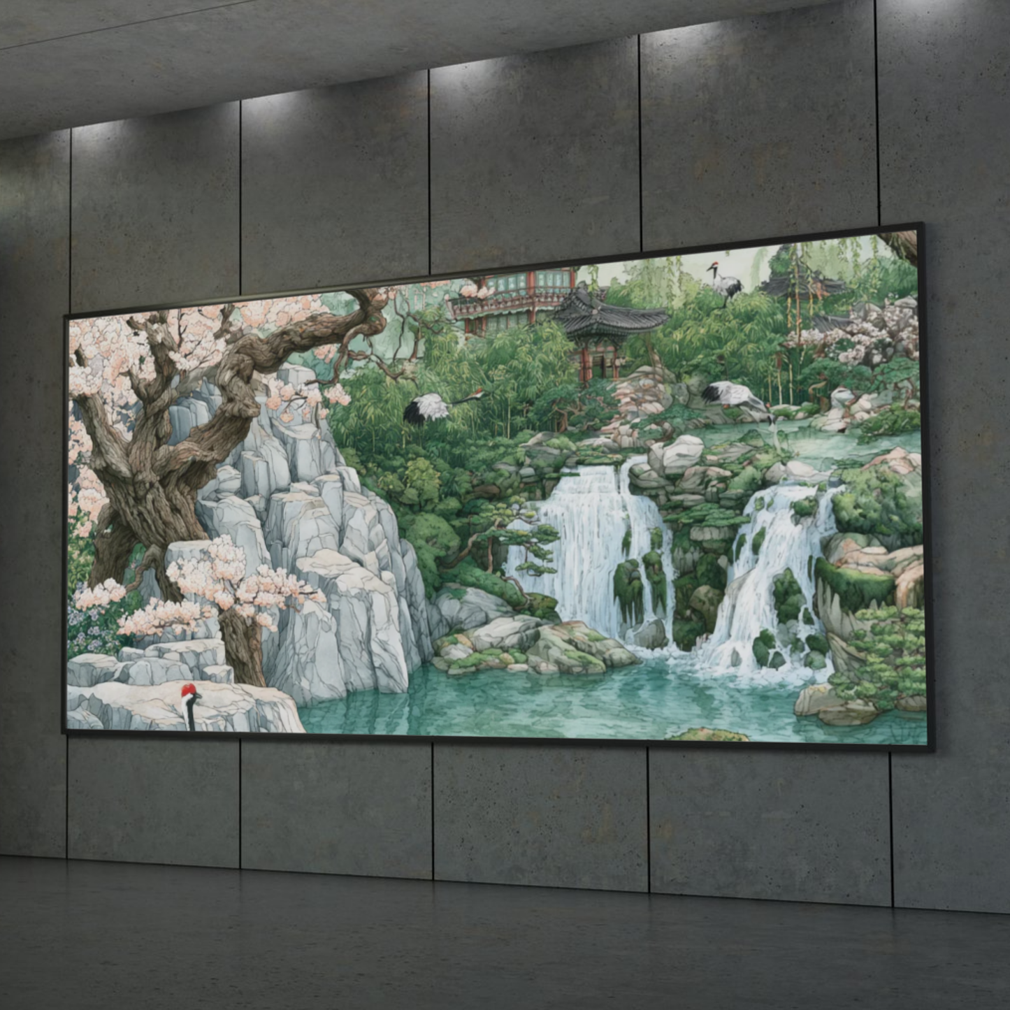 Oriental Waterfall Landscape Rolled Poster