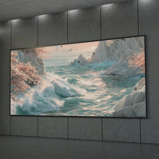 Cherry Blossom Waves — Spring by the Emerald Sea