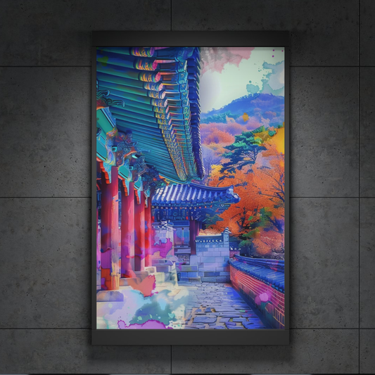 Korean Temple Autumn Poster — Vibrant Oriental Architecture Wall Art (Rolled Poster)