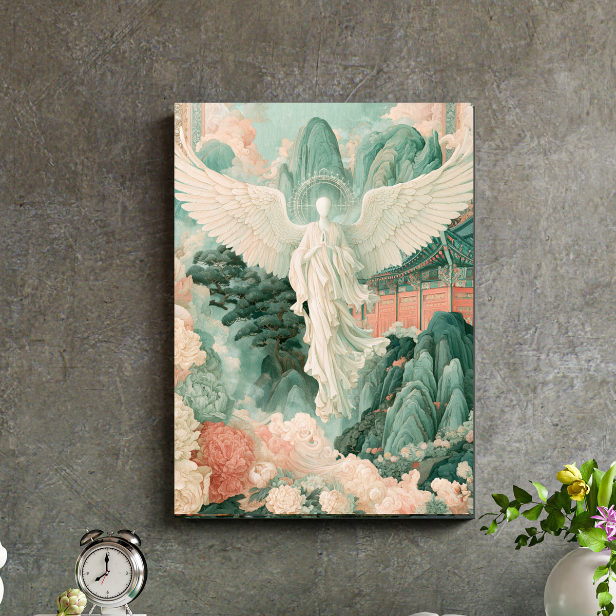 Angel Guardian Poster — Ethereal Asian Temple Art Print (Rolled Poster)