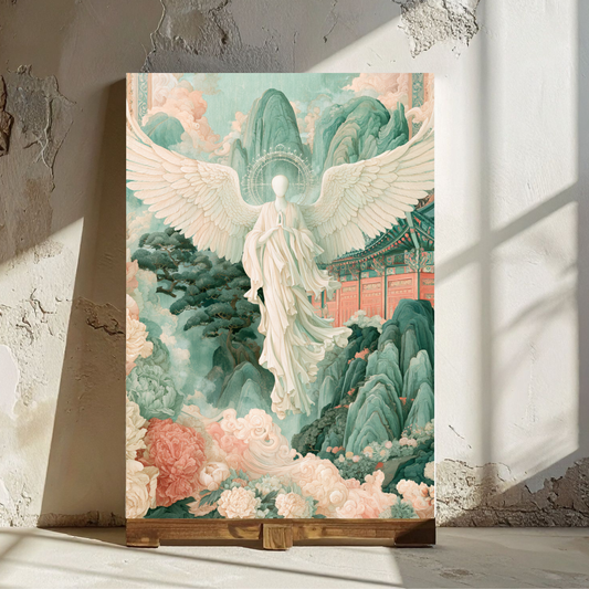 Angel Guardian Poster — Ethereal Asian Temple Art Print (Rolled Poster)