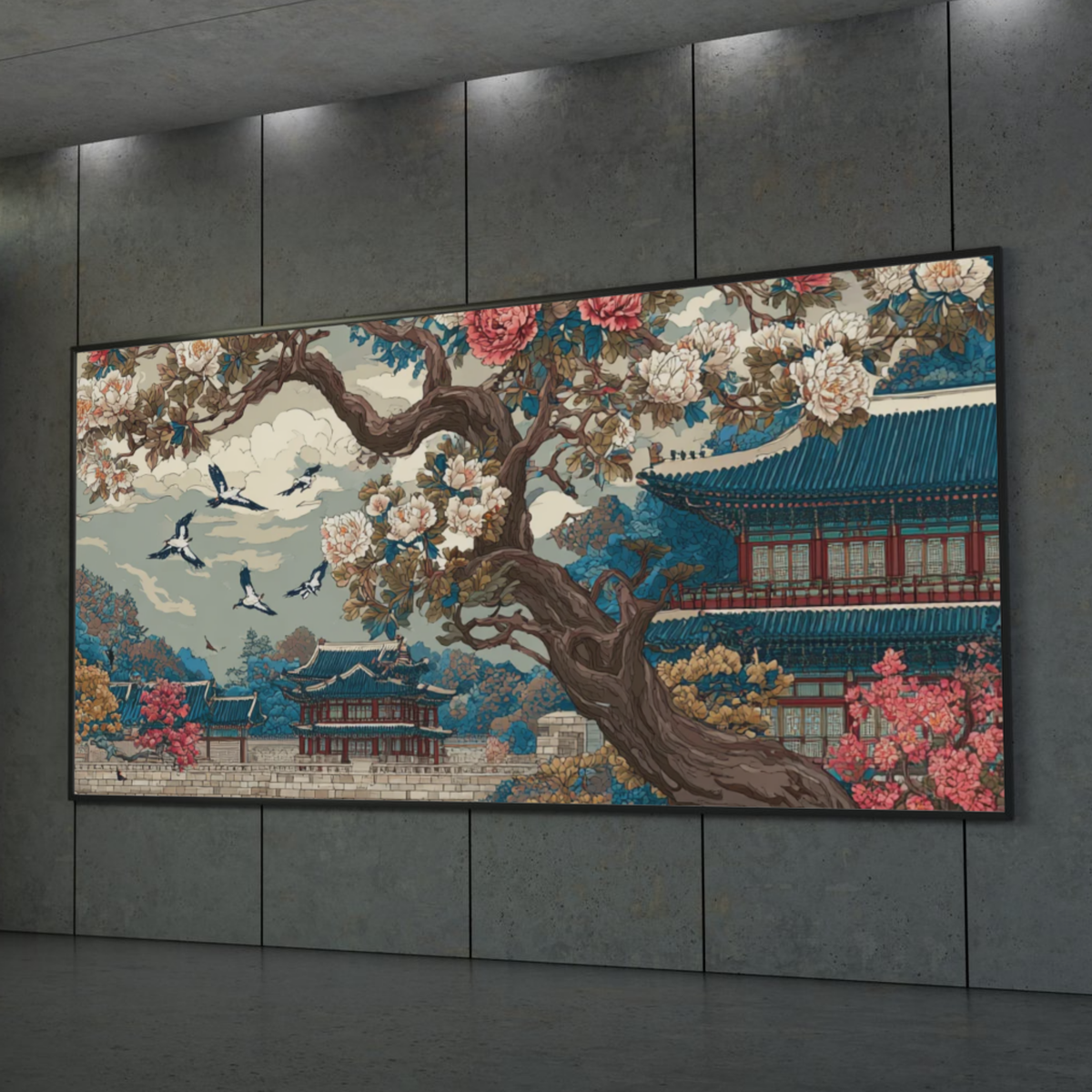 Cherry Blossom Palace Rolled Poster — Asian Landscape Art Print
