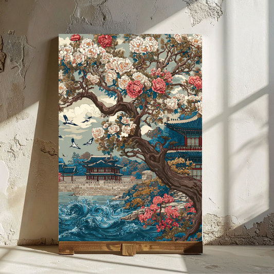 Cherry Blossom Palace Rolled Poster — Asian Landscape Art Print