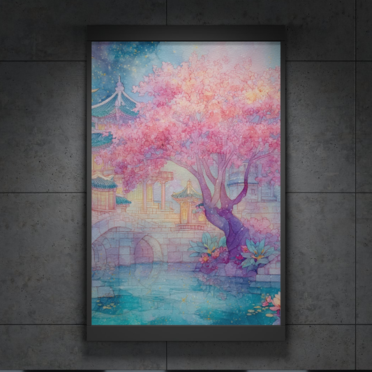 Cherry Blossom Fantasy Poster – Pastel Asian Garden Wall Art