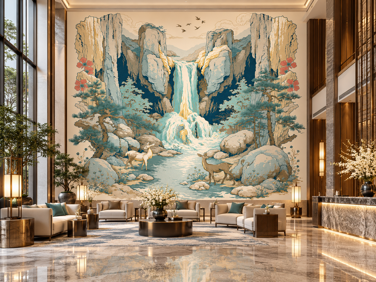Waterfall Landscape Poster — Serene Mountain Nature Wall Art (Rolled Poster)