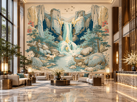 Waterfall Landscape Poster — Serene Mountain Nature Wall Art (Rolled Poster)