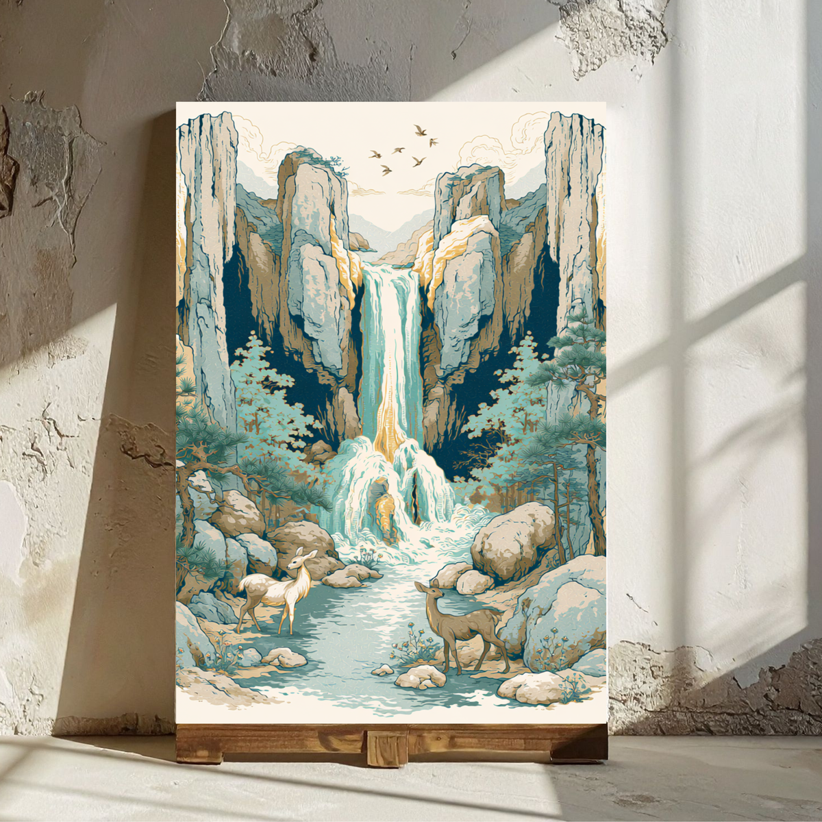 Waterfall Landscape Poster — Serene Mountain Nature Wall Art (Rolled Poster)