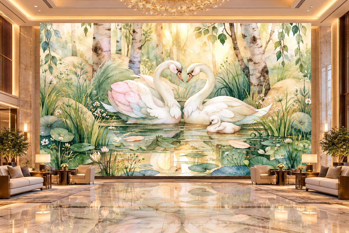 Swan Family Art Poster — Romantic Watercolor Wall Print