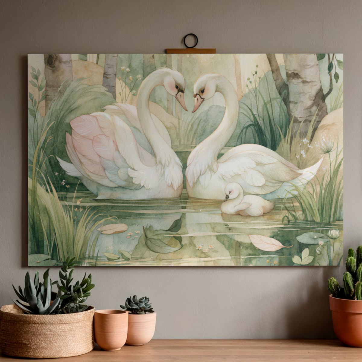 Swan Family Art Poster — Romantic Watercolor Wall Print