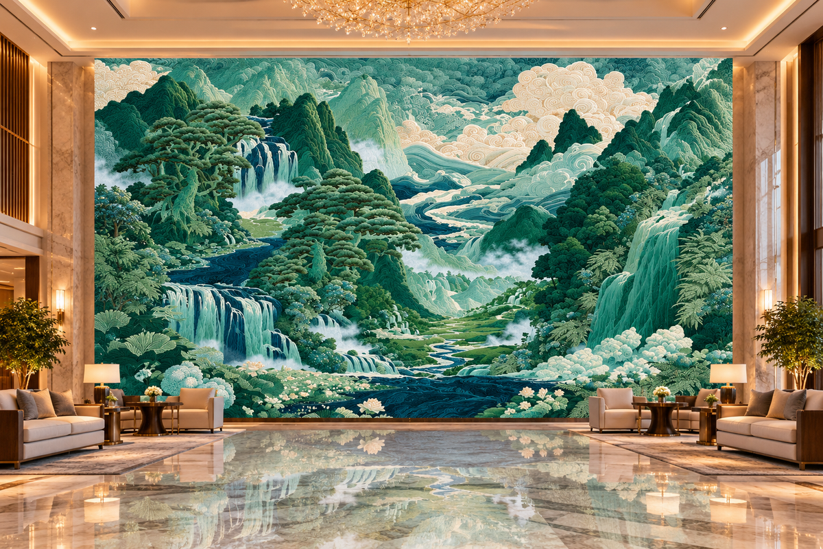 Scenic Landscape Poster — Serene Mountain & Waterfall Wall Art
