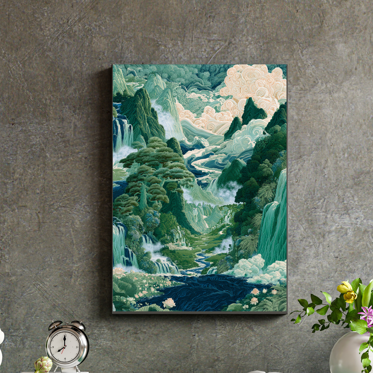 Scenic Landscape Poster — Serene Mountain & Waterfall Wall Art