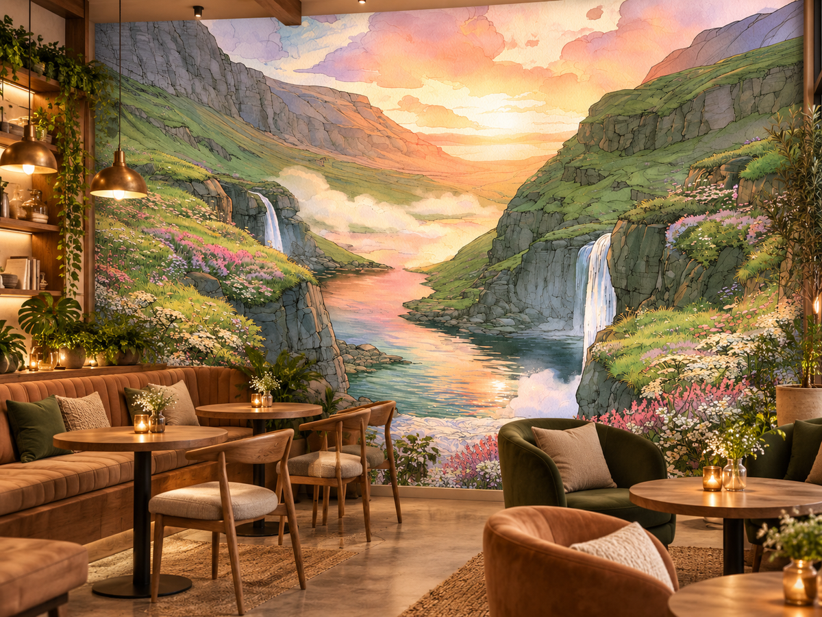 Serene Waterfall Valley Landscape (French Cleat Hanging)