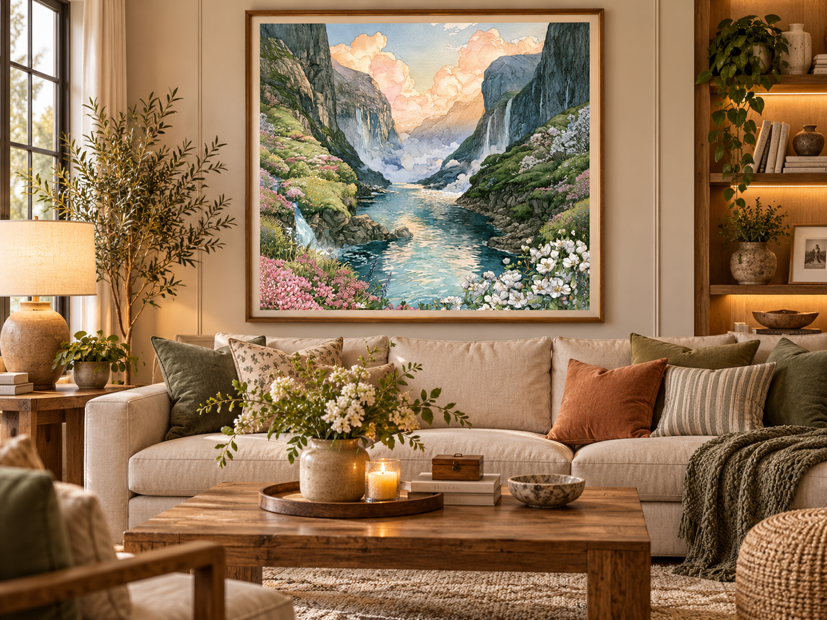 Serene Mountain Valley Acrylic Print — French Cleat Wall Art