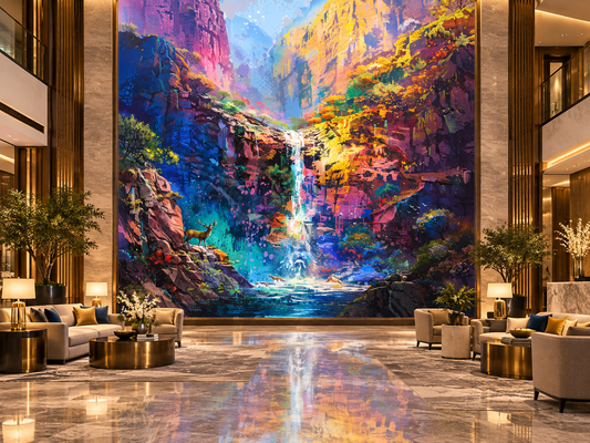 Colorful Waterfall Canvas Print — Vibrant Abstract Landscape Wall Art