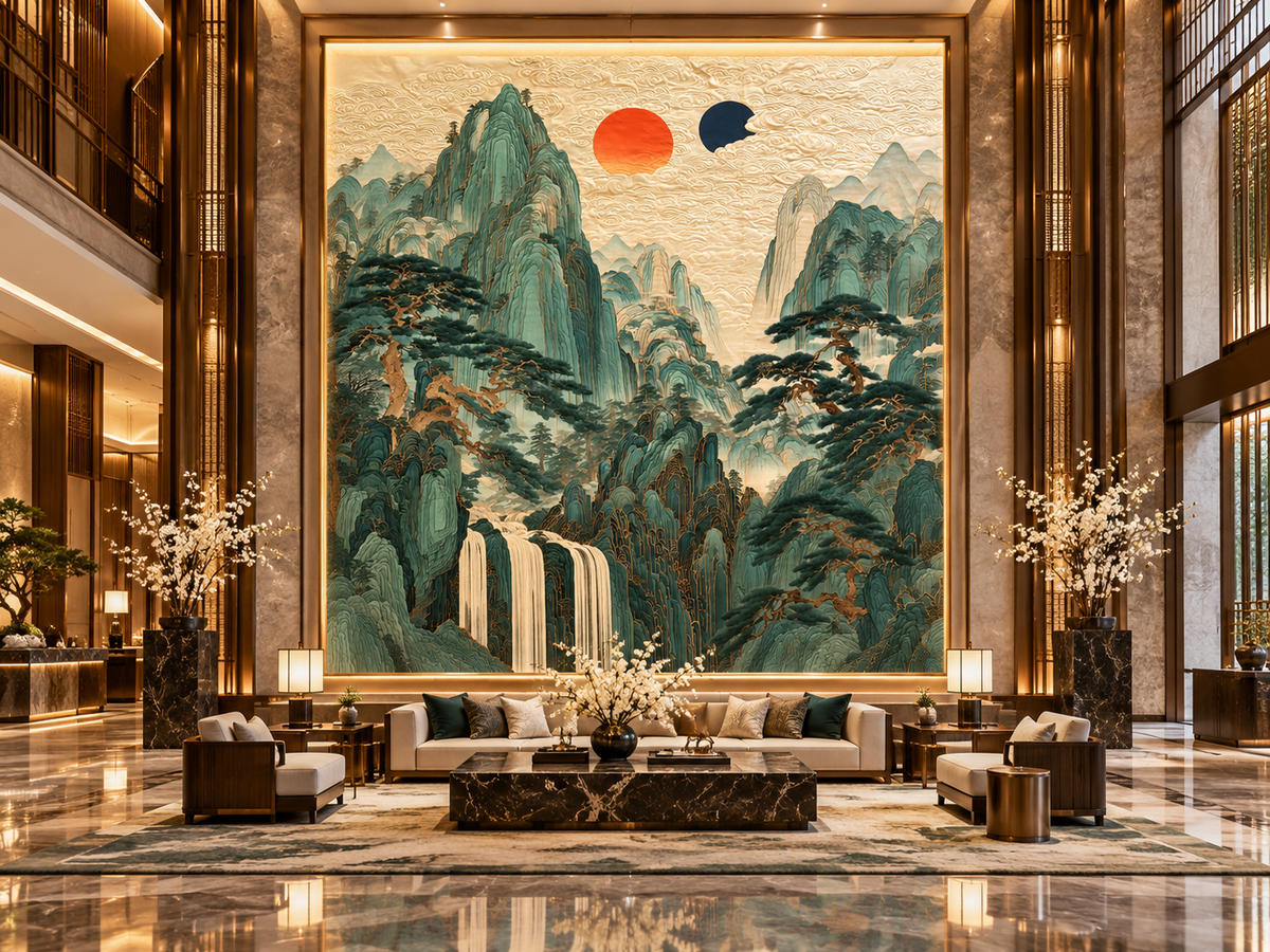 Stretched Canvas Wall Art – Serene Mountain Landscape Painting