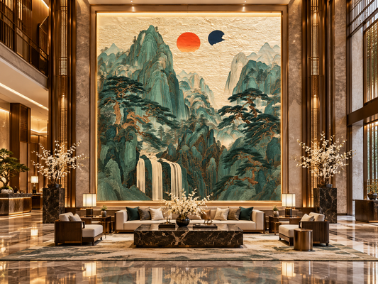 Stretched Canvas Wall Art – Serene Mountain Landscape Painting