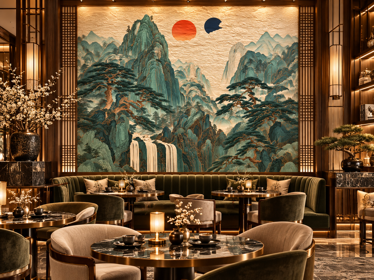 Stretched Canvas Wall Art – Serene Mountain Landscape Painting