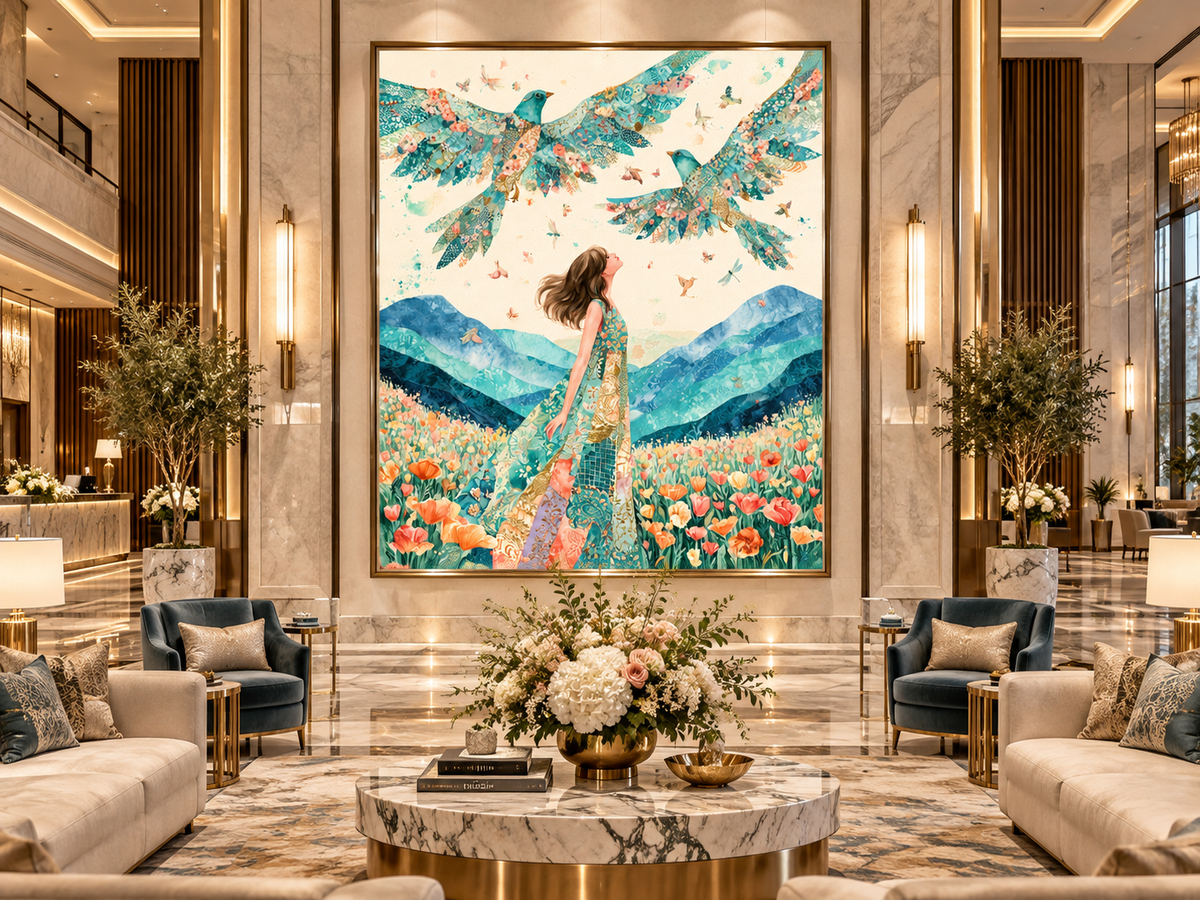 Dreamy Girl and Birds Fine Art Poster