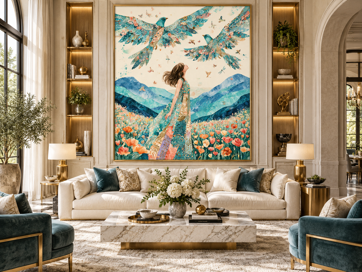 Dreamy Girl and Birds Fine Art Poster