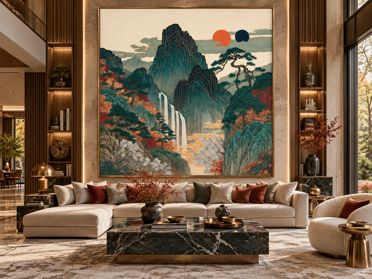 Japanese-Inspired Mountain Landscape Fine Art Poster
