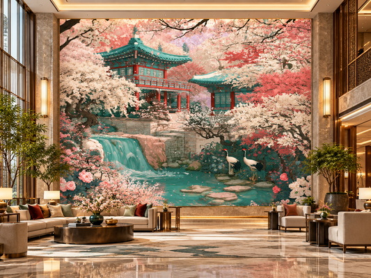 Asian Garden Waterfall Fine Art Poster